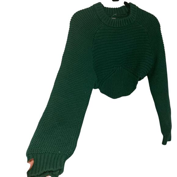 Forever 21 Chunky Knit Cropped Sweater – Emerald Green – Size M - Picture 2 of 5